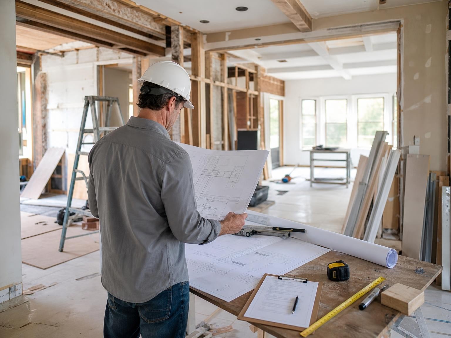 architecte avec des plans de maison